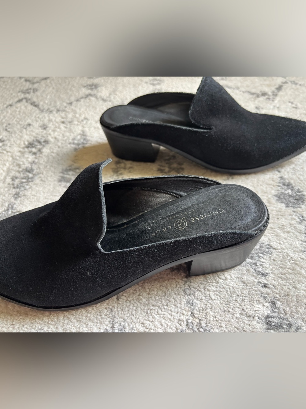 Chinese Laundry Black Suede Slip-On Block Heel Mules